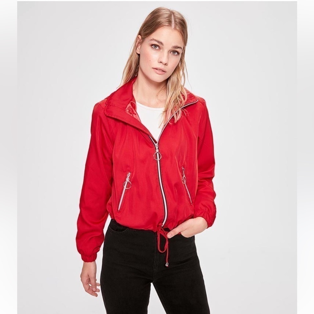 Streetwear Society Cropped Utility Rain Jacket Y2K Cherry Red Size S​​​​​​​​​​​